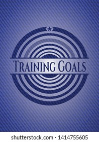 Training Goals emblem with jean background. Vector Illustration. Detailed.