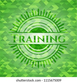 Training green emblem. Mosaic background