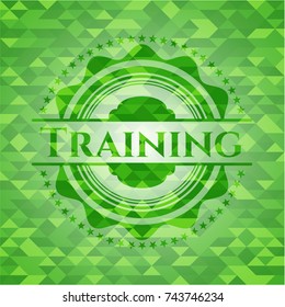 Training green emblem with triangle mosaic background