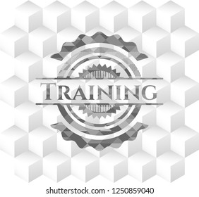 Training grey emblem with geometric cube white background