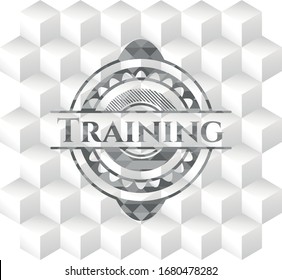 Training grey emblem. Retro with geometric cube white background