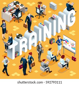 Training Group of Diverse Isometric Business People. 3D meeting infograph crowd with standing walking casual people icon set. Conference handshake hand shake lot collection vector illustration
