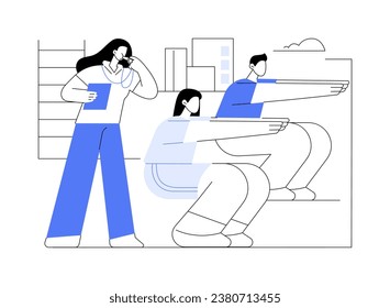 Training group isolated cartoon vector illustrations. Group of young muscular people have street workout with a fitness instructor, bodybuilding motivation, fitness activity vector cartoon.