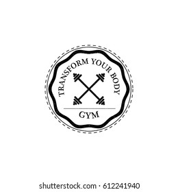 Training gym fitness logo in vintage style on the white background. Vector design