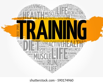 Training heart word cloud, fitness, sport, health concept