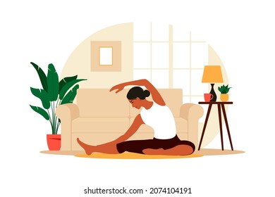 Training at home concept. Physical and spiritual practice. Vector illustration. Flat.