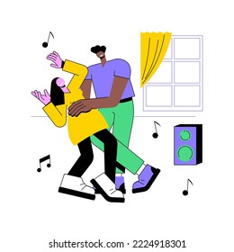 Training at home isolated cartoon vector illustrations. Couple dancing at home, staying fit, indoors activity together, cheerful people training and having fun, physical activity vector cartoon.