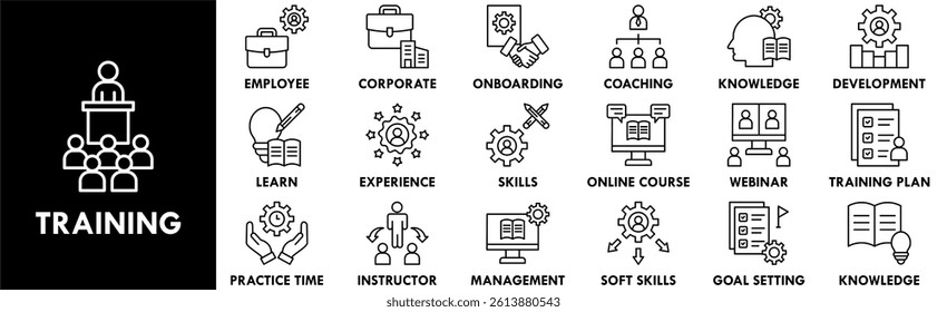 Training icon collection set. Containing design business, team, teamwork, meeting, work