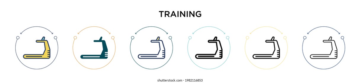 Training icon in filled, thin line, outline and stroke style. Vector illustration of two colored and black training vector icons designs can be used for mobile, ui, web