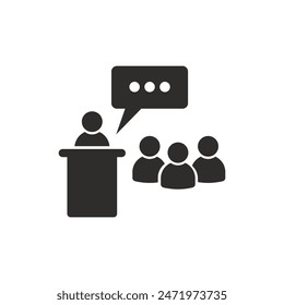 training icon, giving lecture, seminar concept, flat vector illustration on a white background