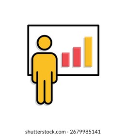 training icon. management. person with graph on whiteboard. office, Team, analysis. Mixed design style
