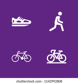 training icon set. bicycle, stretching and running shoes vector icon for graphic design and web