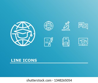 Training icon set and digital education with language course, internet university and academic microscope. Contract related training icon vector for web UI logo design.