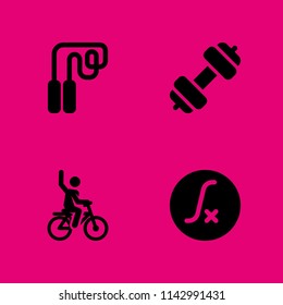 training icon set. dumbbell, bicycle and skipping vector icon for graphic design and web