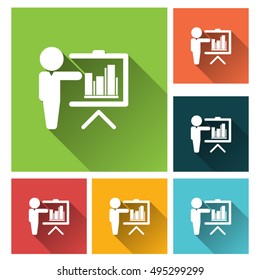 Training icon set - with flat long shadow