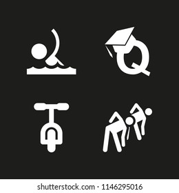 training icon set with gymnastics, quality education and bicycle vector icons for web and graphic design
