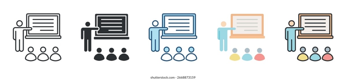 Ícone de treinamento define coleção de vários estilos