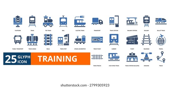 training icon set with platform, train, toy , rail, electric , transport,  station, railway station, railway, bullet , public transport, cargo, rails,
stop, steam locomotive,  ticket, subway, ticket, railroad, travel,  track,
high speed , station building, draisine, track