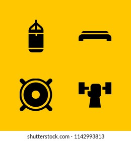 training icon set. punching bag, gym step and weightlifting vector icon for graphic design and web