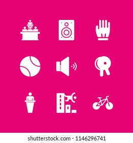 training icon set with speaker, parkour and bicycle vector icons for web and graphic design