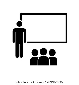 Icono de entrenamiento. Profesora y aprendiz. Presentación, conferencia, lección, seminario. Ilustración del vector