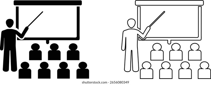 ícone de treinamento, ícone de seminário de ensino, treinamento de aula com ícone de público ilustração de vetor