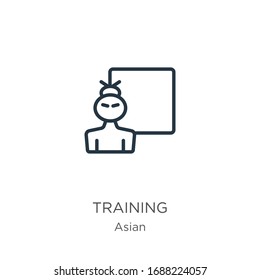 Training icon. Thin linear training outline icon isolated on white background from asian collection. Line vector sign, symbol for web and mobile