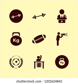 training icon. training vector icons set dumbbell, weight, rugby ball and football game