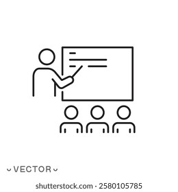 training icon, workshop thin line symbol concept isolated on white background, editable stroke eps 10 vector illustration