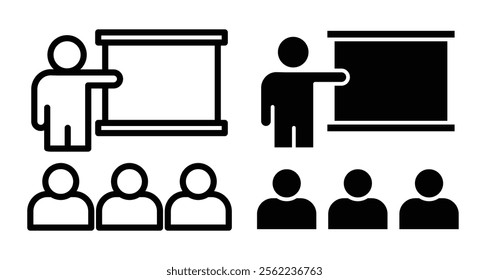 Training Icons pack in outlined and flat versions