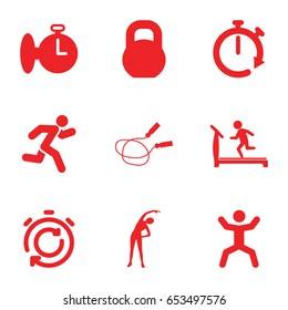 Training icons set. set of 9 training filled icons such as exercising, treadmill, jump rope, squat, barbell, running