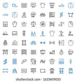 training icons set. Collection of training with treadmill, gym station, gym, blackboard, presentation, boxers, stationary bike, bookshelf. Editable and scalable training icons.