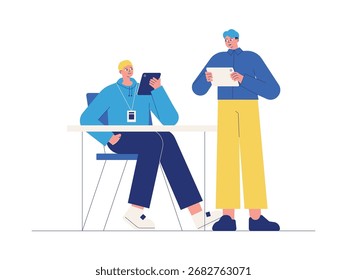 Capacitación para pasantes como condición para la aceptación en la empresa, Ilustración vectorial de dibujos animados de pasantías.