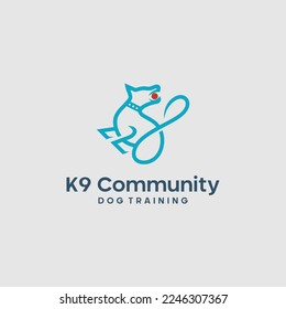 formación de ideas vectoriales del logotipo de perro de la línea k9 sobre fondo blanco