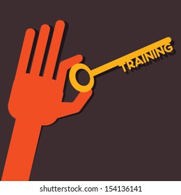 training key in hand stock vector