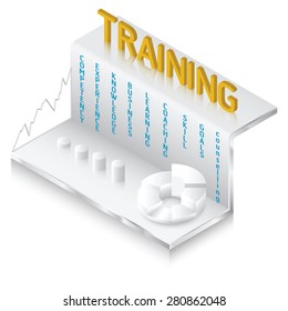 Training keywords and icons. Vector 3D Isometric