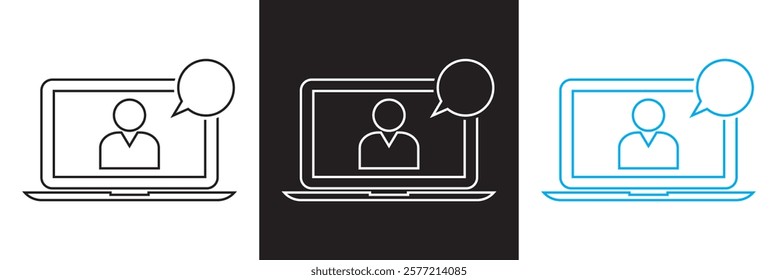 Training in laptop icon.  Editable stroke. isolated on white and black background. vector illustration. EPS 10