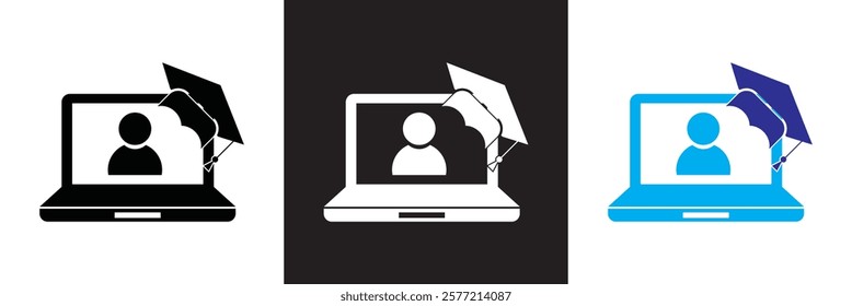 Training in laptop icon.  Editable stroke. isolated on white and black background. vector illustration. EPS 10
