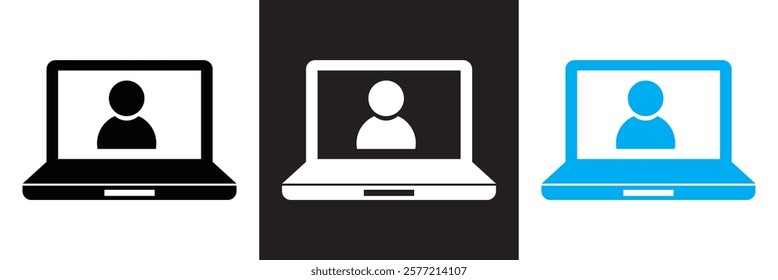 Training in laptop icon.  Editable stroke. isolated on white and black background. vector illustration. EPS 10