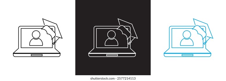 Training in laptop icon.  Editable stroke. isolated on white and black background. vector illustration. EPS 10