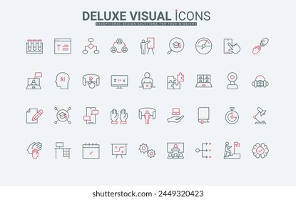 Training, learning process of student and expert skills growth line icons set. Online webinar or lecture of teacher, book , help of book thin black and red outline symbols, vector illustration