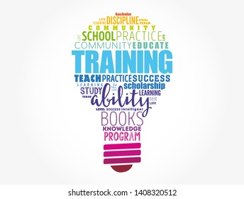 TRAINING light bulb word cloud collage, education concept background