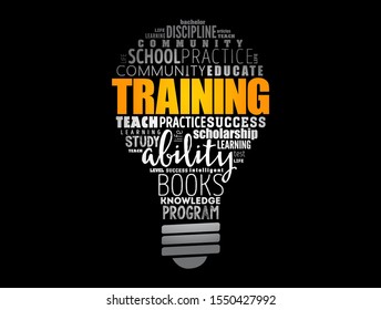 TRAINING light bulb word cloud collage, education concept background