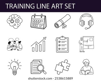 Training Line Art Set Education Learning Icons