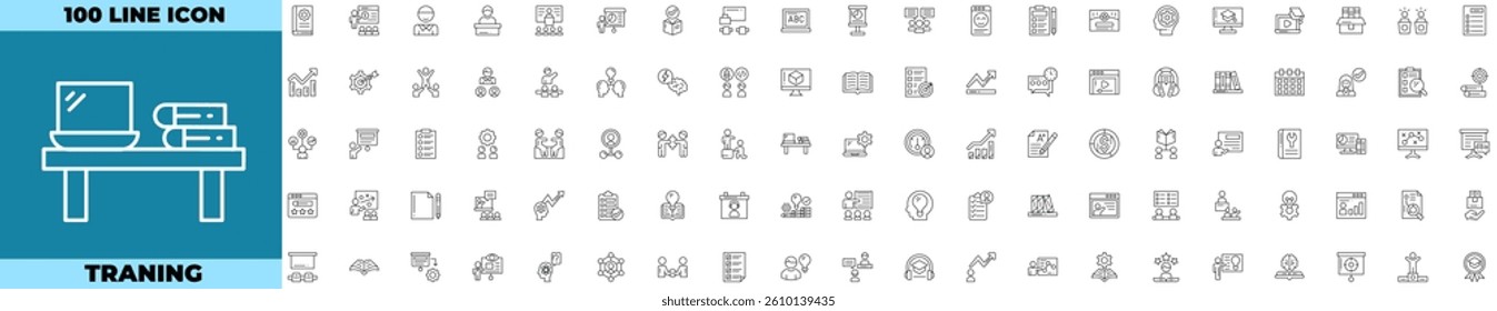 Training Line Editable Icons set. Vector illustration in modern thin line style of training icons: team building, collaboration, teamwork, coaching, etc