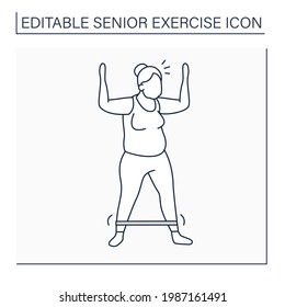 Training Line Icon. Resistance Band Workouts. Stretching. Sport Life. Prevention Diseases. Senior Exercise Concept. Isolated Vector Illustration. Editable Stroke