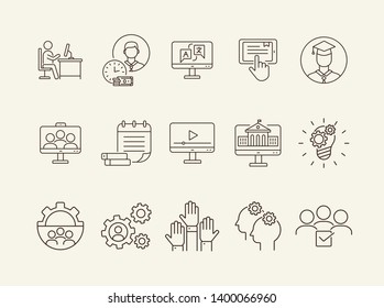 Training line icon set. Instruction, course, education. Webinar concept. Can be used for topics like knowledge, info business