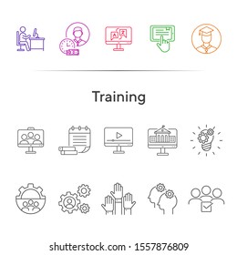 Training line icon set. Instruction, course, education. Webinar concept. Can be used for topics like knowledge, info business