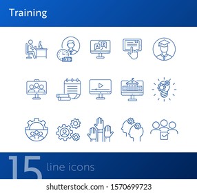 Training line icon set. Instruction, course, education. Webinar concept. Can be used for topics like knowledge, info business
