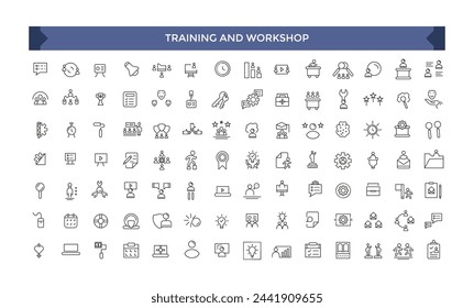 Training line icons collection. Set of vector line icons of business training for modern concepts.
